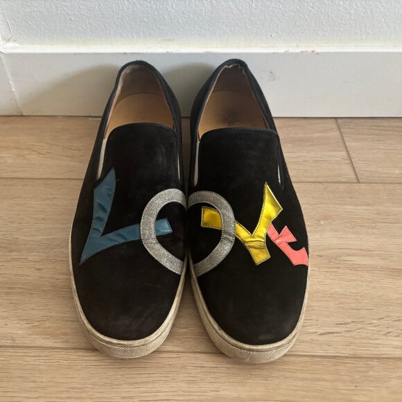 Christian Louboutin Applique Love Black Suede Loafers Slip on Sneakers 43 US 10 - Picture 1 of 16
